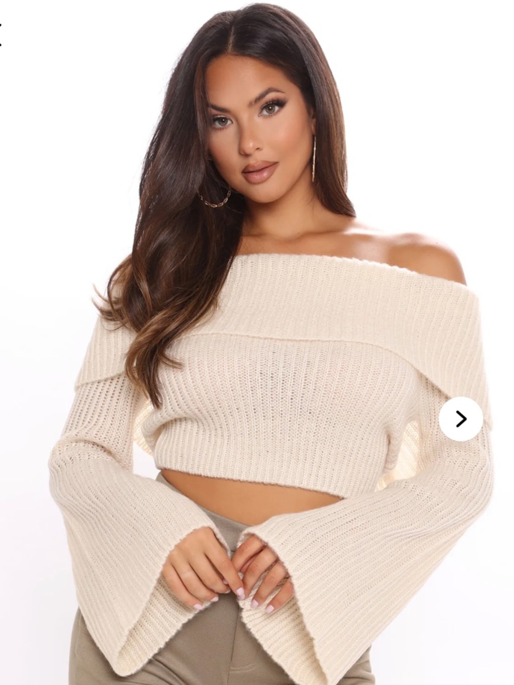 Fashion Nova Cream Off-the-Shoulder Ribbed Crop Sweater